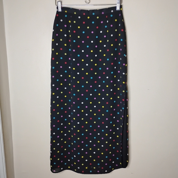 Vintage 80s Central Falls Polka Dot Skirt 6 New Wave Retro Chiffon Side Slit - Picture 3 of 11